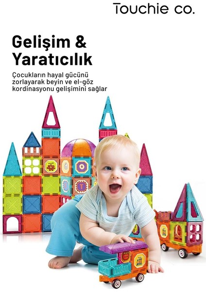 Magnetic Tiles Mıknatıslı Elmas Manyetik Yapı Blokları 108 Parça Stem Oyun Seti Arabalı