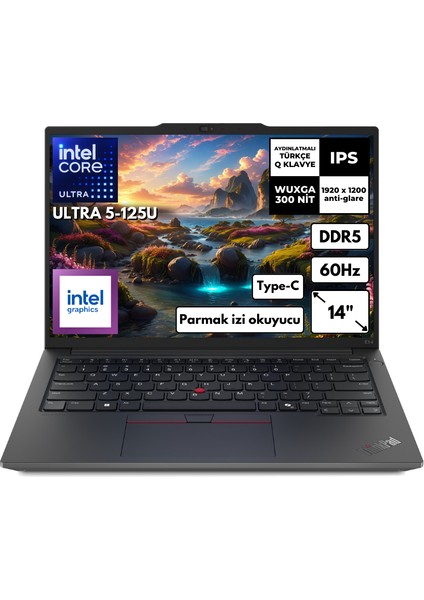 Thinkpad E14 Gen 6 Ultra 5-125U 8 GB Ram 1 Tb SSD 14" Intel® Graphics Wuxga (Free Dos) Taşınabilir Bilgisayar 21M7002PTX KT25