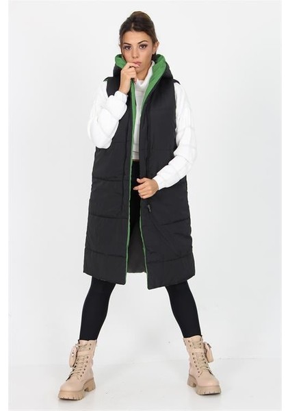 Dipmoda kadın kapüşonlu çift taraflı yeni sezon uzun kapitone neo yelek SY002 fiyatları