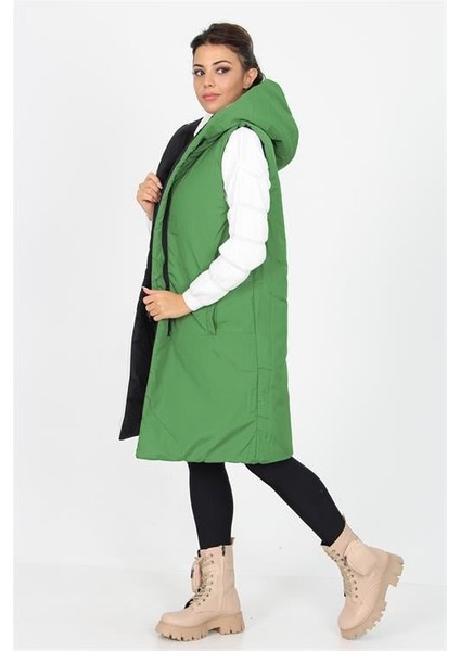 Dipmoda kadın kapüşonlu çift taraflı yeni sezon uzun kapitone neo yelek SY002 modelleri