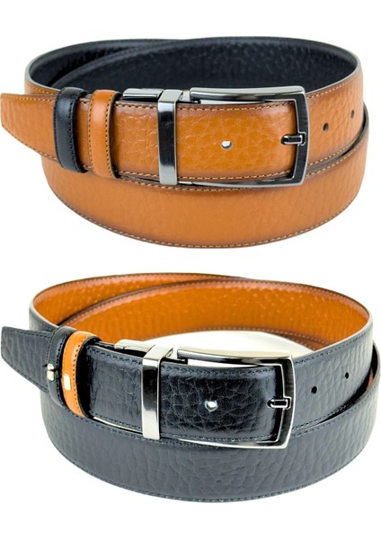 Rse Leather Goodshakiki Deri Çift Taraflı 3,5 cm Kemer - Taba/siyah