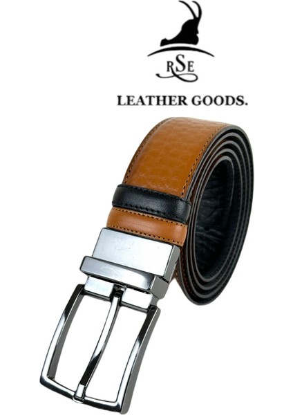Rse Leather Goodshakiki Deri Çift Taraflı 3,5 cm Kemer - Taba/siyah