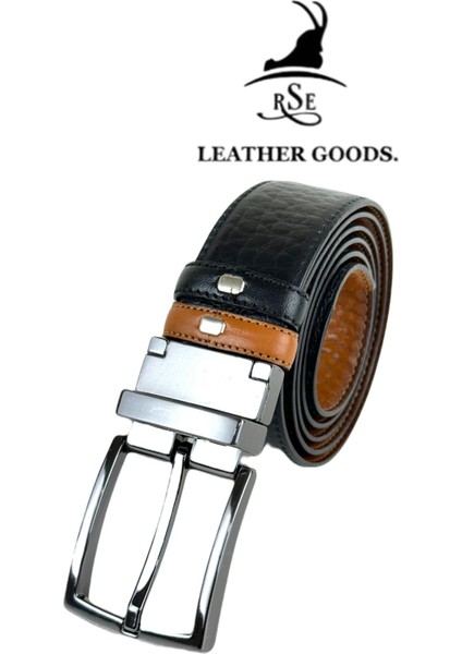 Rse Leather Goodshakiki Deri Çift Taraflı 3,5 cm Kemer - Taba/siyah