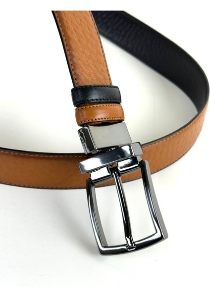 Rse Leather Goodshakiki Deri Çift Taraflı 3,5 cm Kemer - Taba/siyah