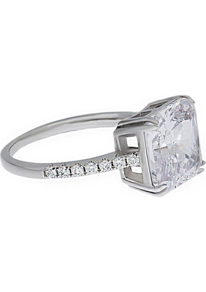 Kadın Kare Model Sıralı Taş Detay Gümüş Yüzük