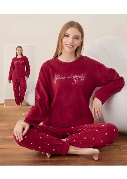 Kadın Kışlık Bisiklet Yaka Soft Kadife Pijama Takımı 07012 - 1 Adet