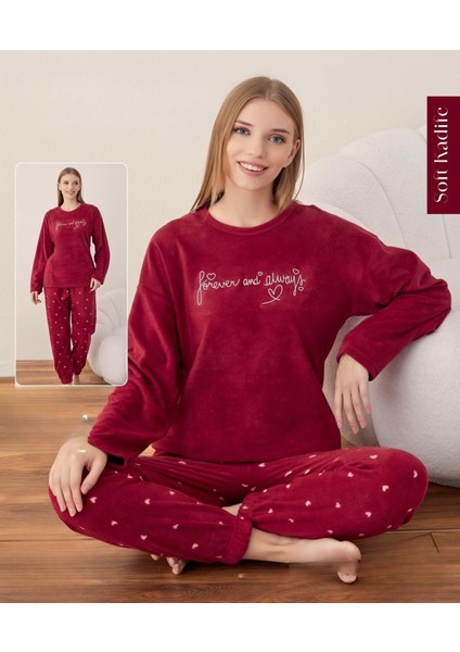 Kadın Kışlık Bisiklet Yaka Soft Kadife Pijama Takımı 07012 - 1 Adet