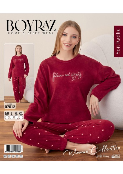 Kadın Kışlık Bisiklet Yaka Soft Kadife Pijama Takımı 07012 - 1 Adet