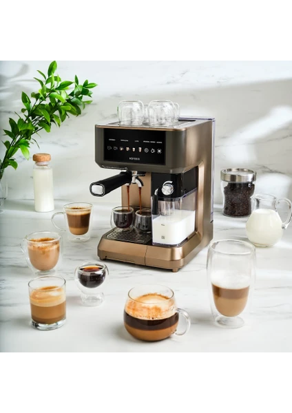 Mycaffe Barista S10 Entegre Süt Hazneli Otomatik Espresso Latte Cappuccino Mak. Walnut Brown