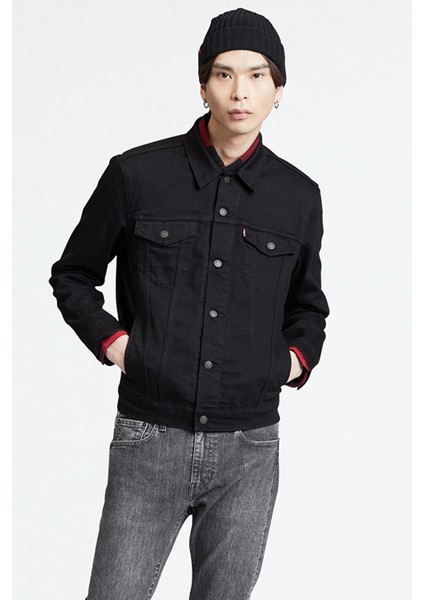 Erkek Trucker Jacket Siyah Normal Düz Denim Ceket A9431-0002 fırsatları
