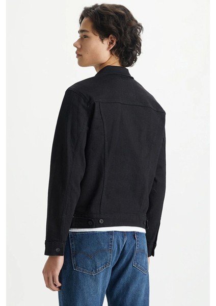 Erkek Trucker Jacket Siyah Normal Düz Denim Ceket A9431-0002 indirimleri