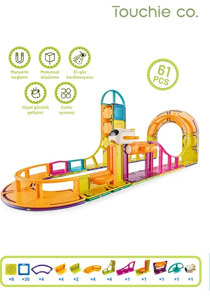 Magnetic Dıy Mıknatıslı Manyetik Roller Coaster Yapı Blokları 61 Parça Stem Oyun Seti