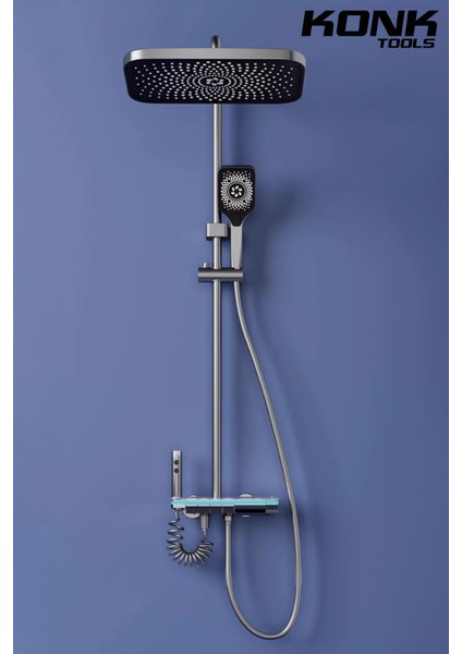 Dijital Piyano 5 Fonksiyonlu Antrasit Banyo Bataryalı Smart Max Dijital Tepe Duşu Duş Seti