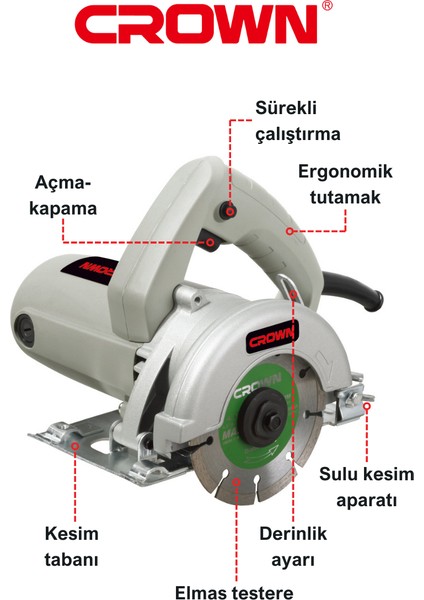 Mermer Kesme Makinesi 110 mm 1200 Watt CT15081 | Bakır Sargılı Seramik Mermer Kesme