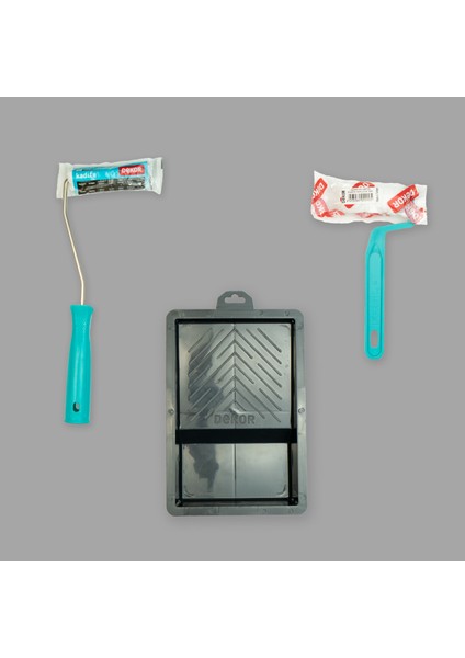 Kadife Rulo 10 cm + Dekor Boya Kabı + Dekor Kadife 5 cm Rulo
