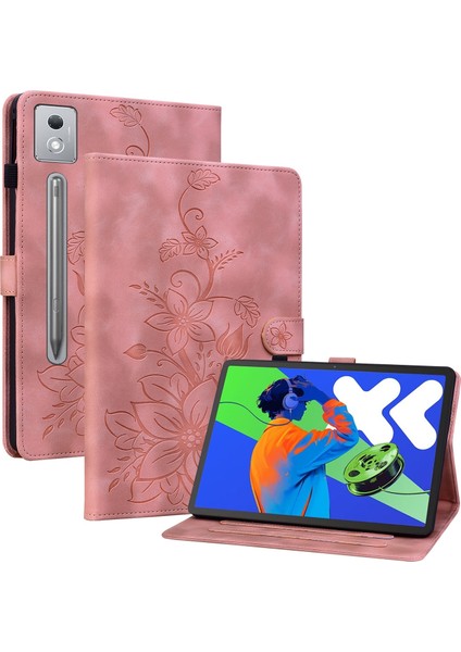 Lenovo Tab P12 12.7 2025 Için Kabartmalı Deri Tablet Kılıfı (Yurt Dışından)