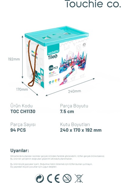 Magnetic Tiles Mıknatıslı Elmas Manyetik Yapı Blokları 108 Parça Stem Oyun Seti Arabalı