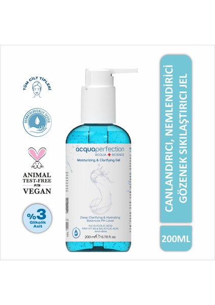 Acqua Perfection Nemlendirici ve Temizleyici, Koruyucu, Sağlıklı, Parlak Görünüm, Arındırıcı Etkili Yüz Temizleme Jeli 200ML,  Siyah Nokta, Sivilce / Akne Oluşumunu Azaltma Etkili, Leke Açıcı