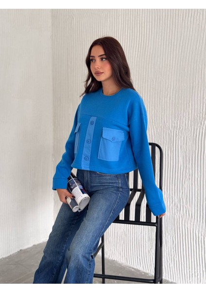 Kapaklı Cep Detaylı 3 Iplik Sweatshirt