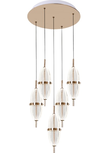 Loya 5'li Yuvarlak 50 Watt Gold Krisatlli Modern Salon Oturma Odası Sarkıt LED Avize fiyatları