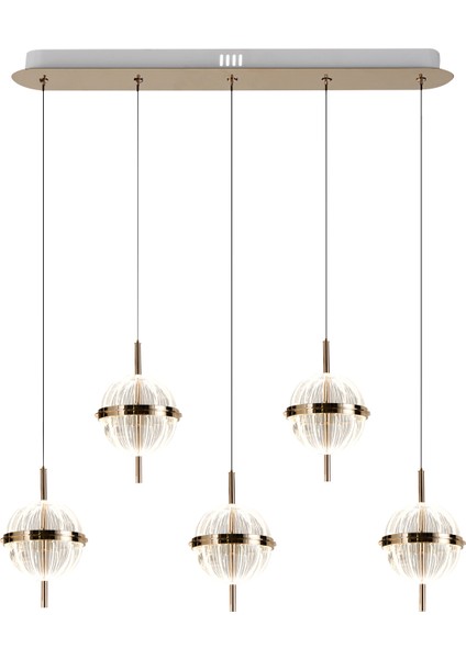 Loret 5'li Sıralı 60 Watt Gold Kristalli Modern Salon Yemek Masası Üstü Sarkıt LED Avize fiyatları
