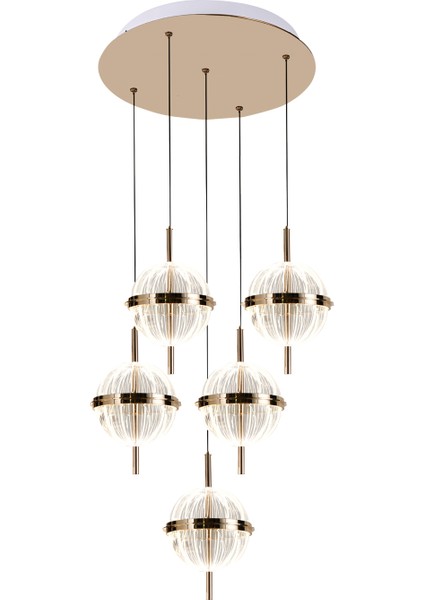 Loret 5'li Yuvarlak 60 Watt Gold Krisatlli Modern Salon Oturma Odası Sarkıt LED Avize fiyatları