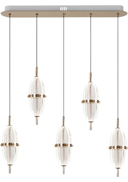 Loya 5'li Sıralı 50 Watt Gold Kristalli Modern Salon Yemek Masası Üstü Sarkıt LED Avize fiyatları