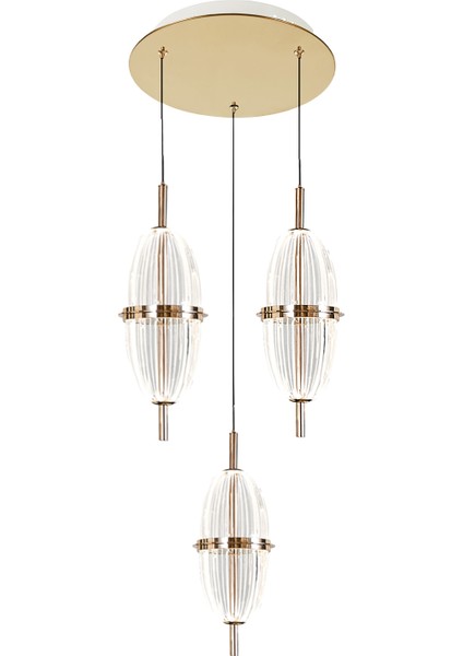 Loya 3'lü Yuvarlak 30 Watt Gold Krisatlli Modern Salon Oturma Odası Sarkıt LED Avize fiyatları