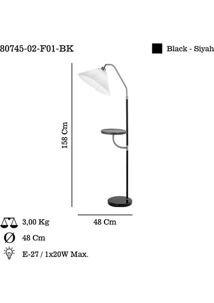 Masera 02 Sıyah Lambader 1XE27