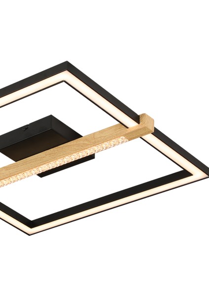 April Siyah 58 Watt Plafonyer Kare Ahşap Desenli Modern Salon LED Avize modelleri