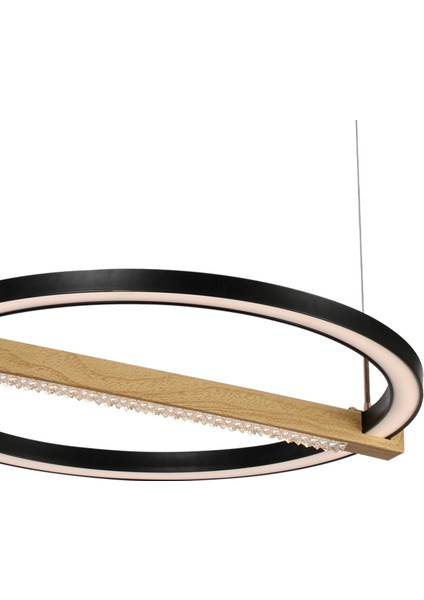 April Siyah 58 Watt Yuvarlak Ahşap Desenli Modern Salon LED Sarkıt Avize modelleri