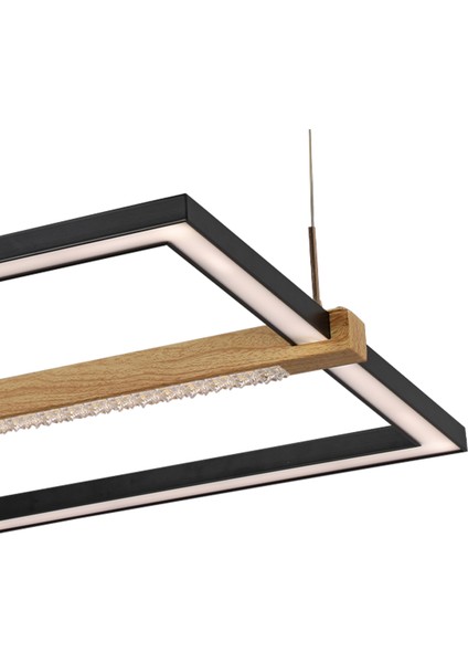 April Siyah Kare 58 Watt Ahşap Desenli Modern Salon LED Sarkıt Avize modelleri