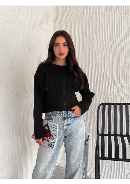 Kapaklı Cep Detaylı 3 Iplik Sweatshirt