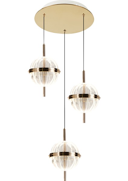 Loret 3'lü Yuvarlak 36 Watt Gold Krisatlli Modern Salon Oturma Odası Sarkıt LED Avize fiyatları