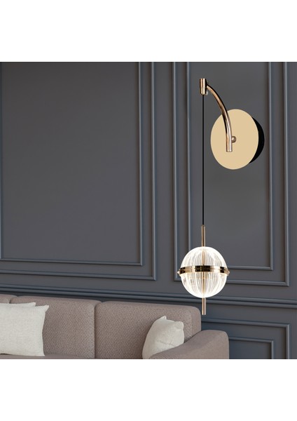 Loret 12 Watt Kristalli Gold Modern Yatak Başı Salon LED Aplik
