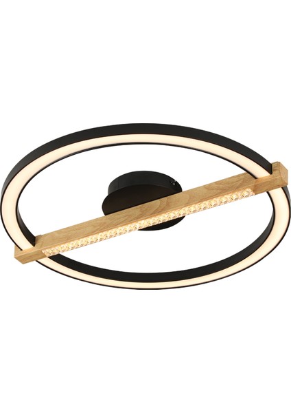 April Siyah Yuvarlak 58 Watt Plafonyer Ahşap Desenli Modern Salon LED Avize fiyatları