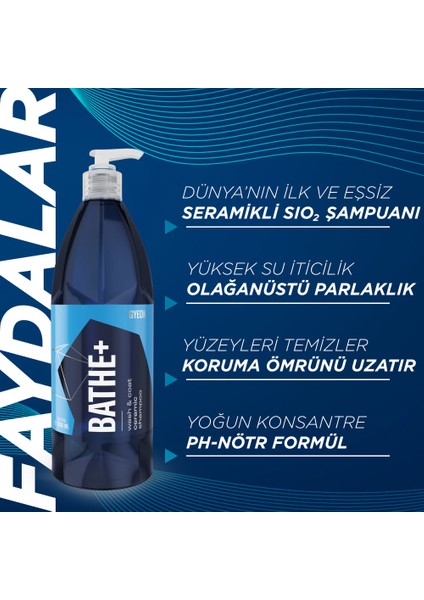 Q²m Bathe+ Plus Seramik Bazlı Ph Nötr Cilalı Oto Şampuanı 500 ml -Su Itici Araç Yıkama Köpüğü