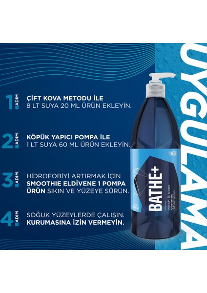 Q²m Bathe+ Plus Seramik Bazlı Ph Nötr Cilalı Oto Şampuanı 500 ml -Su Itici Araç Yıkama Köpüğü