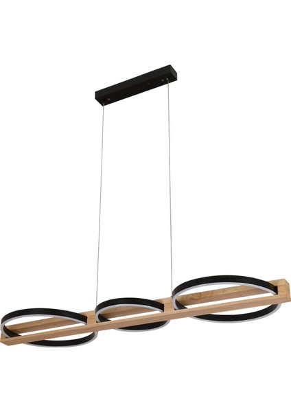 Almina 36 Watt Siyah Yuvarlak Sıralı Ahşap Desenli Modern Salon LED Sarkıt Avize fiyatları