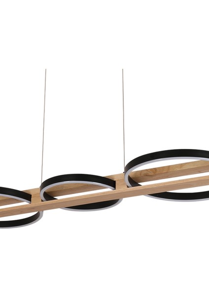 Almina 36 Watt Siyah Yuvarlak Sıralı Ahşap Desenli Modern Salon LED Sarkıt Avize modelleri