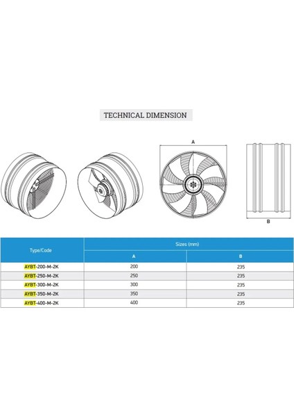 AYBT-200-M-2K Boru Tipi Sanayi Tipi Fanı