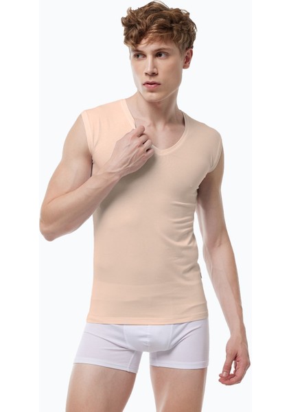 Erkek Ten Rengi V Yaka Iz Yapmayan Modal Kolsuz Görünmez Atlet 064 modelleri