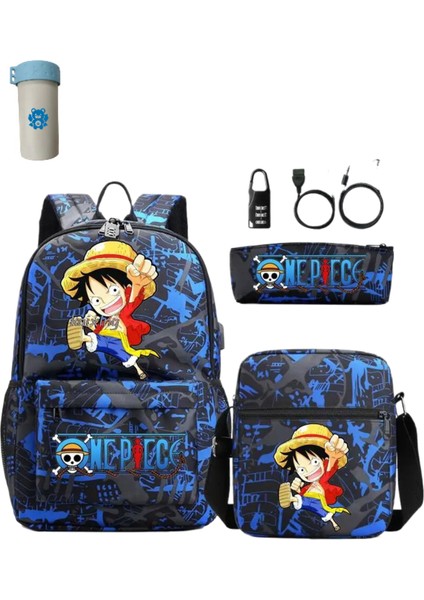 3 Adet/takım Japon Animesi Tek Parça Öğrenci Erkek Kız Okul Çantası USB Sırt Çantası (Yurt Dışından)