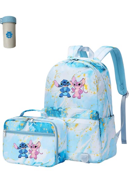 2 Adet Disney Lilo Stitch Çok Cepli Sırt Çantası Öğle Yemeği Çantası Keten Sırt Çantası Rahat Okul Çantası (Yurt Dışından)