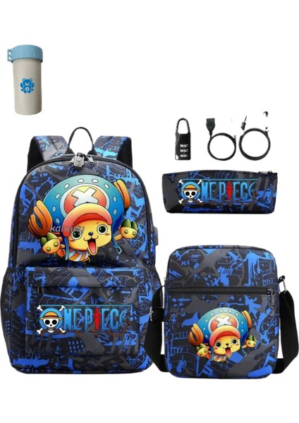 3 Adet/takım Japon Animesi Tek Parça Öğrenci Erkek Kız Okul Çantası USB Sırt Çantası (Yurt Dışından)
