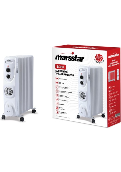 Marsstar B08F Turbo Fanlı 11 Dilim Elektrikli Yağlı Radyatör, 2500 Watt Petek Isıtıcı