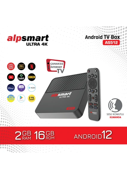 AS512 Android Tv Box Ses Komutlu Kumandalı 2GB Ram 16 GB Hafıza