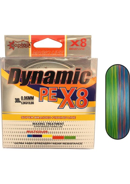 Dynamic Pe 8 Örgü Ipi Misina 300MT Multi Color 0.12 mm