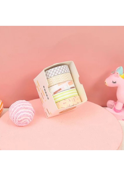 Vintage Washi Tape Bant Baskılı Yapışkanlı Maskeleme Kağıdı Desenli Bant 5 Li - Geometrik N1