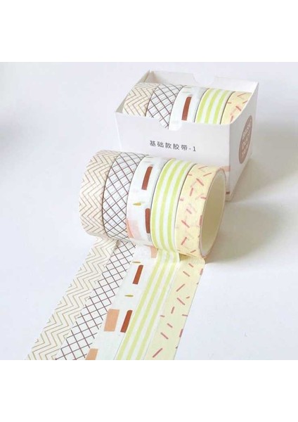 Vintage Washi Tape Bant Baskılı Yapışkanlı Maskeleme Kağıdı Desenli Bant 5 Li - Geometrik N1 fiyatları
